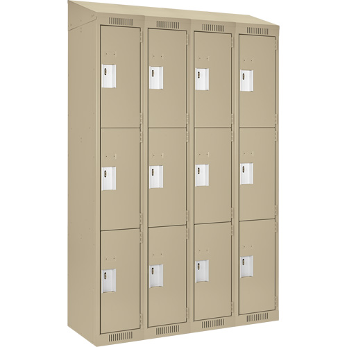 Clean Line Lockers, 3 -tier, Bank of 4, 48" x 18" x 78", Steel, Beige, Rivet (Assembled) Absolute Business Supply