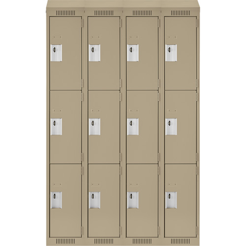 Clean Line Lockers, 3 -tier, Bank of 4, 48" x 18" x 78", Steel, Beige, Rivet (Assembled) Absolute Business Supply