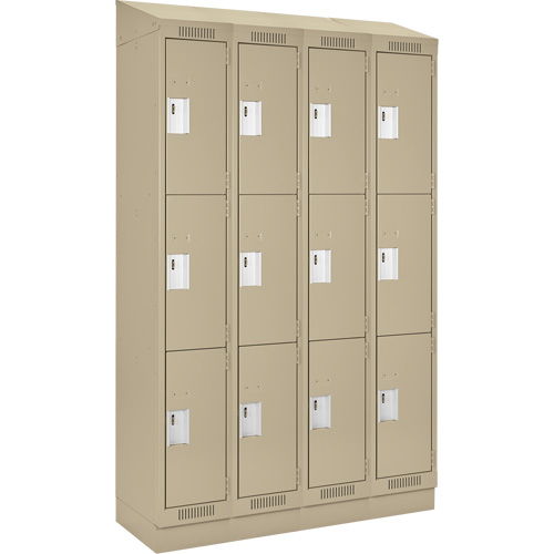 Clean Line Lockers, 3 -tier, Bank of 4, 48" x 18" x 82", Steel, Beige, Rivet (Assembled) Absolute Business Supply