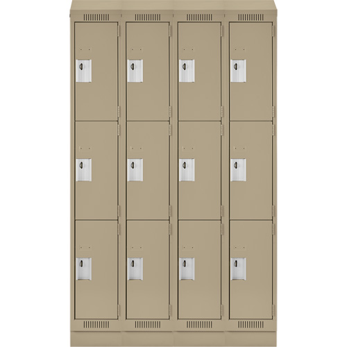 Clean Line Lockers, 3 -tier, Bank of 4, 48" x 18" x 82", Steel, Beige, Rivet (Assembled) Absolute Business Supply