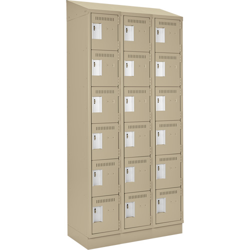 Clean Line Lockerette , 6 -tier, Bank of 3, 36" x 18" x 82", Steel, Beige, Rivet (Assembled) Absolute Business Supply