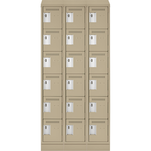 Clean Line Lockerette , 6 -tier, Bank of 3, 36" x 18" x 82", Steel, Beige, Rivet (Assembled) Absolute Business Supply