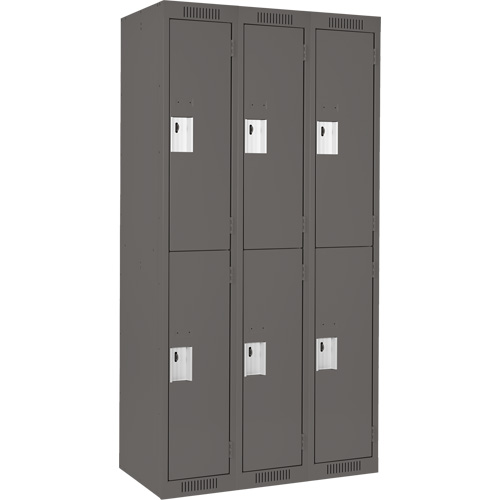 Clean Line Lockers, 2 -tier, Bank of 3, 36" x 18" x 72", Steel, Charcoal, Rivet (Assembled) Absolute Business Supply