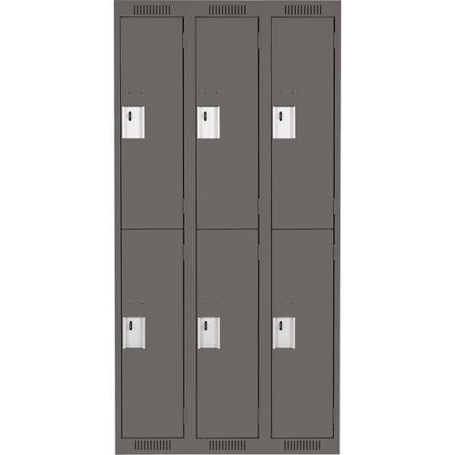Clean Line Lockers, 2 -tier, Bank of 3, 36" x 18" x 72", Steel, Charcoal, Rivet (Assembled) Absolute Business Supply