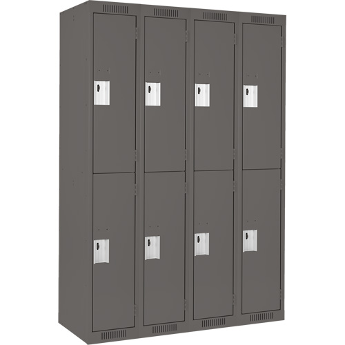 Clean Line Lockers, 2 -tier, Bank of 4, 48" x 18" x 72", Steel, Charcoal, Rivet (Assembled) Absolute Business Supply
