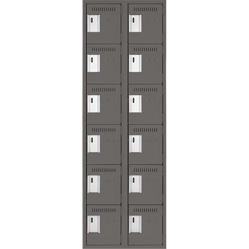 Clean Line Lockerette, 6 -tier, Bank of 2, 24" x 18" x 72", Steel, Charcoal, Rivet (Assembled) Absolute Business Supply