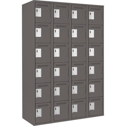 Clean Line Lockerette, 6 -tier, Bank of 4, 48" x 18" x 72", Steel, Charcoal, Rivet (Assembled) Absolute Business Supply