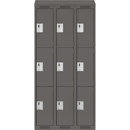 Clean Line Lockers, 3 -tier, Bank of 3, 36" x 18" x 78", Steel, Charcoal, Rivet (Assembled) Absolute Business Supply