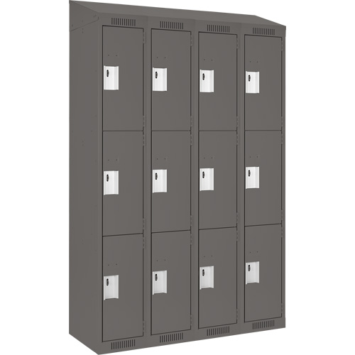 Clean Line Lockers, 3 -tier, Bank of 4, 48" x 18" x 78", Steel, Charcoal, Rivet (Assembled) Absolute Business Supply