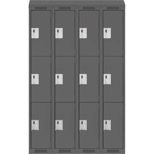 Clean Line Lockers, 3 -tier, Bank of 4, 48" x 18" x 78", Steel, Charcoal, Rivet (Assembled) Absolute Business Supply