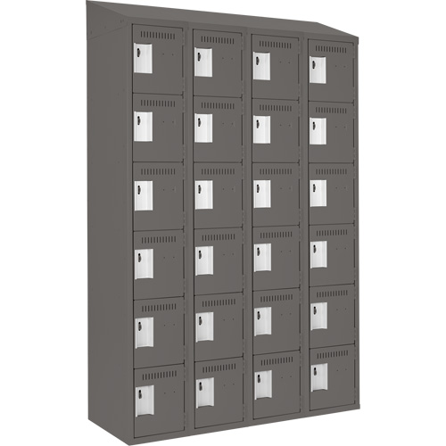 Clean Line Lockerette, 6 -tier, Bank of 4, 48" x 18" x 78", Steel, Charcoal, Rivet (Assembled) Absolute Business Supply