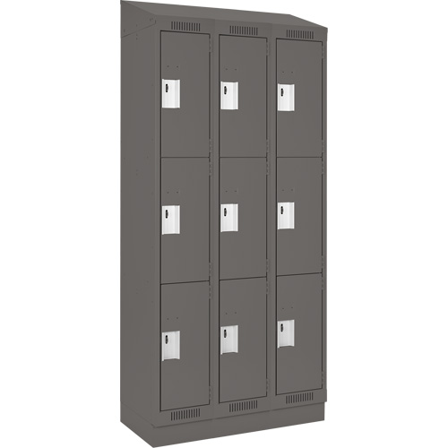 Clean Line Lockers, 3 -tier, Bank of 3, 36" x 18" x 82", Steel, Charcoal, Rivet (Assembled) Absolute Business Supply