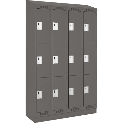 Clean Line Lockers, 3 -tier, Bank of 4, 48" x 18" x 82", Steel, Charcoal, Rivet (Assembled) Absolute Business Supply