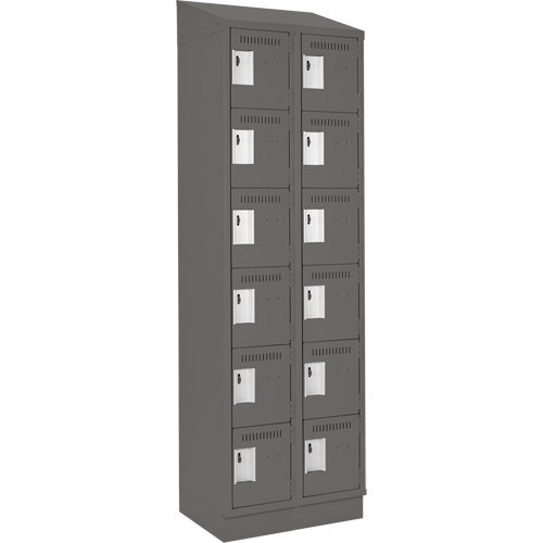 Clean Line Lockerette, 6 -tier, Bank of 2, 24" x 18" x 82", Steel, Charcoal, Rivet (Assembled) Absolute Business Supply