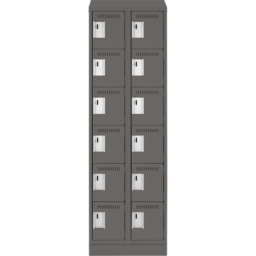 Clean Line Lockerette, 6 -tier, Bank of 2, 24" x 18" x 82", Steel, Charcoal, Rivet (Assembled) Absolute Business Supply