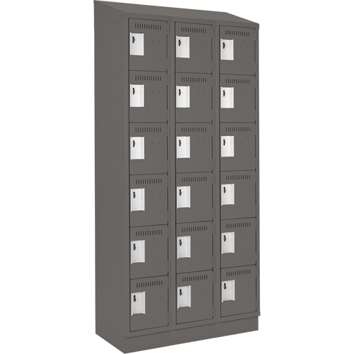 Clean Line Lockerette, 6 -tier, Bank of 3, 36" x 18" x 82", Steel, Charcoal, Rivet (Assembled) Absolute Business Supply
