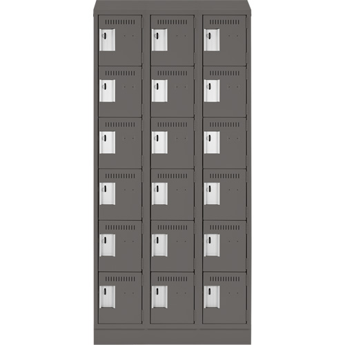 Clean Line Lockerette, 6 -tier, Bank of 3, 36" x 18" x 82", Steel, Charcoal, Rivet (Assembled) Absolute Business Supply