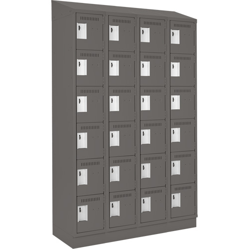 Clean Line Lockerette, 6 -tier, Bank of 4, 48" x 18" x 82", Steel, Charcoal, Rivet (Assembled) Absolute Business Supply