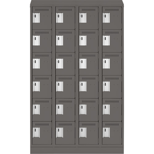 Clean Line Lockerette, 6 -tier, Bank of 4, 48" x 18" x 82", Steel, Charcoal, Rivet (Assembled) Absolute Business Supply