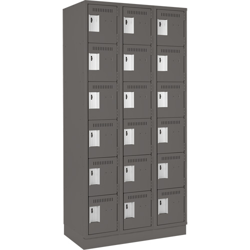 Clean Line Lockerette, 6 -tier, Bank of 3, 36" x 18" x 76", Steel, Charcoal, Rivet (Assembled) Absolute Business Supply