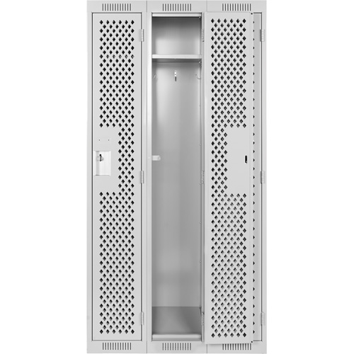 Clean Line Lockers, Bank of 3, 36" x 15" x 72", Steel, Grey, Rivet (Assembled), Perforated Absolute Business Supply