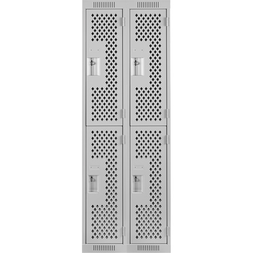 Clean Line Lockers, 2 -tier, Bank of 2, 24" x 15" x 72", Steel, Grey, Rivet (Assembled), Perforated Absolute Business Supply