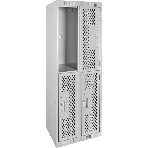 Clean Line Lockers, 2 -tier, Bank of 2, 24" x 15" x 72", Steel, Grey, Rivet (Assembled), Perforated Absolute Business Supply