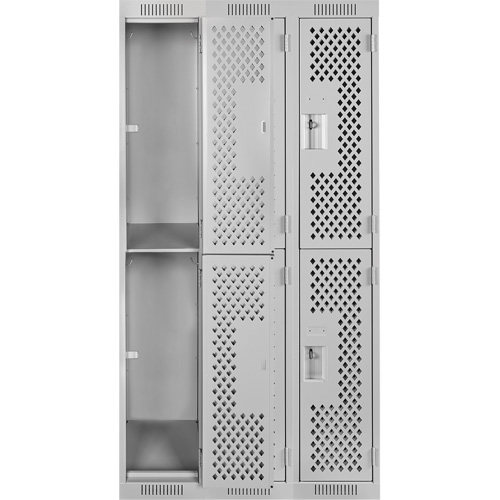 Clean Line Lockers, 2 -tier, Bank of 3, 36" x 15" x 72", Steel, Grey, Rivet (Assembled), Perforated Absolute Business Supply