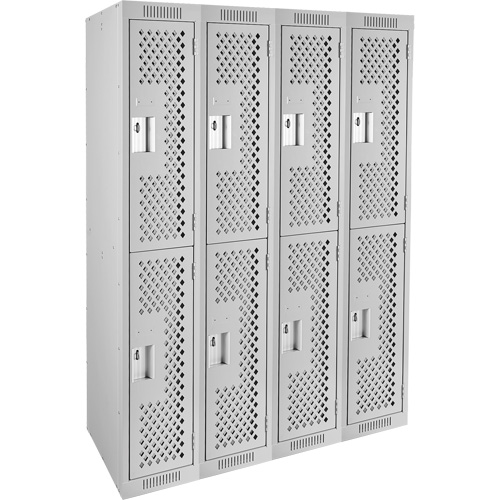 Casiers Clean Line, 2 niveaux, Bloc de 4, 48" x 15" x 72", Acier, Gris, Rivet (assembl&eacute;), Perfor&eacute; Absolute Business Supply