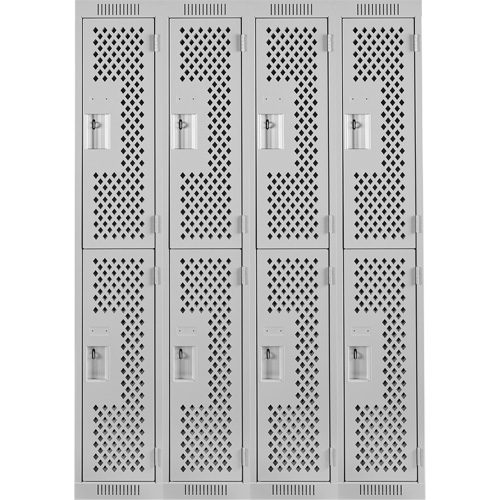 Casiers Clean Line, 2 niveaux, Bloc de 4, 48" x 15" x 72", Acier, Gris, Rivet (assembl&eacute;), Perfor&eacute; Absolute Business Supply