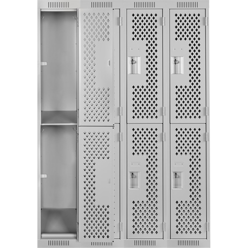 Casiers Clean Line, 2 niveaux, Bloc de 4, 48" x 15" x 72", Acier, Gris, Rivet (assembl&eacute;), Perfor&eacute; Absolute Business Supply