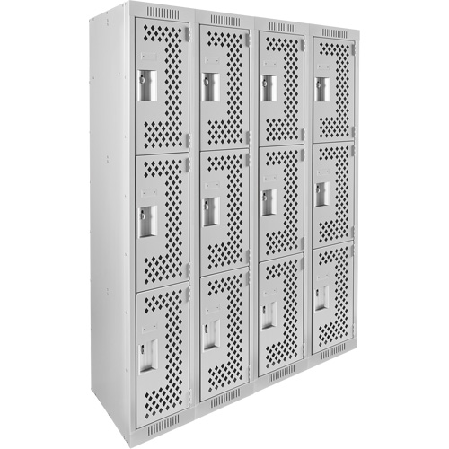 Casiers Clean Line, 3 niveaux, Bloc de 4, 48" x 12" x 72", Acier, Gris, Rivet (assembl&eacute;), Perfor&eacute; Absolute Business Supply