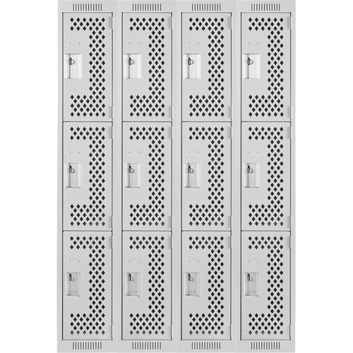 Casiers Clean Line, 3 niveaux, Bloc de 4, 48" x 12" x 72", Acier, Gris, Rivet (assembl&eacute;), Perfor&eacute; Absolute Business Supply