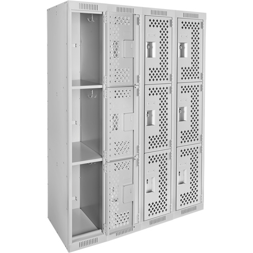 Casiers Clean Line, 3 niveaux, Bloc de 4, 48" x 12" x 72", Acier, Gris, Rivet (assembl&eacute;), Perfor&eacute; Absolute Business Supply