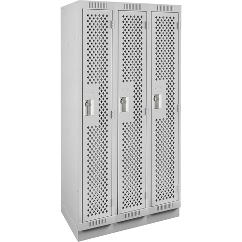 Clean Line Lockers, Bank of 3, 36" x 12" x 76", Steel, Grey, Rivet (Assembled), Perforated Absolute Business Supply