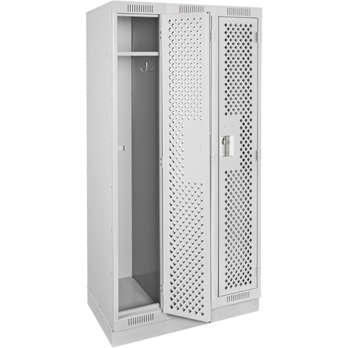 Clean Line Lockers, Bank of 3, 36" x 12" x 76", Steel, Grey, Rivet (Assembled), Perforated Absolute Business Supply