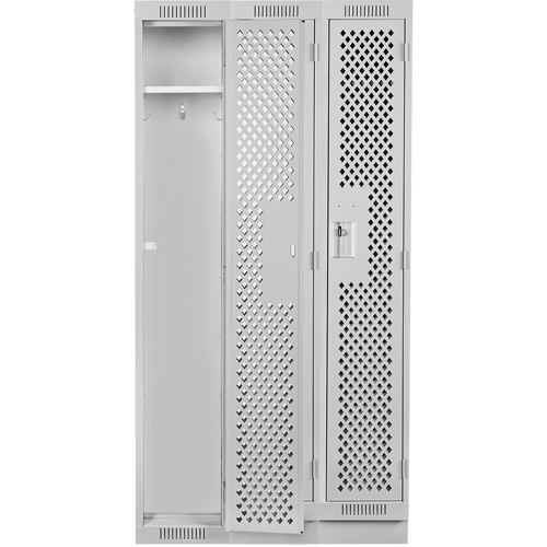 Clean Line Lockers, Bank of 3, 36" x 12" x 76", Steel, Grey, Rivet (Assembled), Perforated Absolute Business Supply