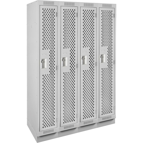 Clean Line Lockers, Bank of 4, 48" x 12" x 76", Steel, Grey, Rivet (Assembled), Perforated Absolute Business Supply