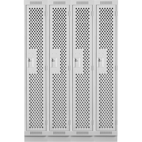 Clean Line Lockers, Bank of 4, 48" x 12" x 76", Steel, Grey, Rivet (Assembled), Perforated Absolute Business Supply