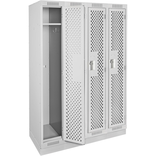 Clean Line Lockers, Bank of 4, 48" x 12" x 76", Steel, Grey, Rivet (Assembled), Perforated Absolute Business Supply