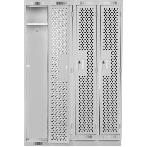 Clean Line Lockers, Bank of 4, 48" x 12" x 76", Steel, Grey, Rivet (Assembled), Perforated Absolute Business Supply