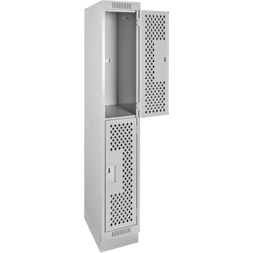 Clean Line Lockers, 2 -tier, 12" x 18" x 76", Steel, Grey, Rivet (Assembled), Perforated Absolute Business Supply