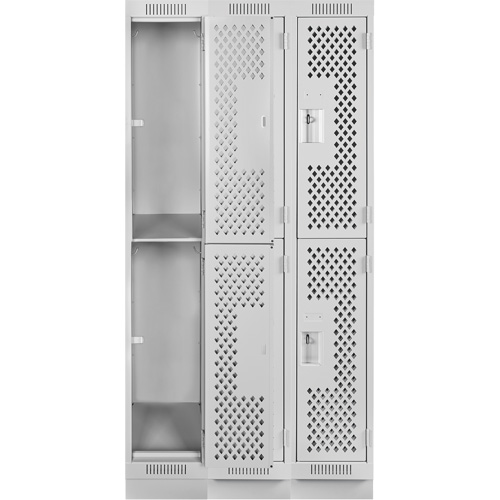 Clean Line Lockers, 2 -tier, Bank of 3, 36" x 18" x 76", Steel, Grey, Rivet (Assembled), Perforated Absolute Business Supply