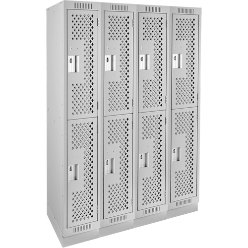 Clean Line Lockers, 2 -tier, Bank of 4, 48" x 18" x 76", Steel, Grey, Rivet (Assembled), Perforated Absolute Business Supply