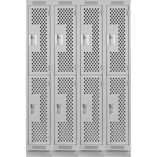 Clean Line Lockers, 2 -tier, Bank of 4, 48" x 18" x 76", Steel, Grey, Rivet (Assembled), Perforated Absolute Business Supply