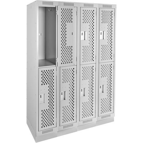 Clean Line Lockers, 2 -tier, Bank of 4, 48" x 18" x 76", Steel, Grey, Rivet (Assembled), Perforated Absolute Business Supply
