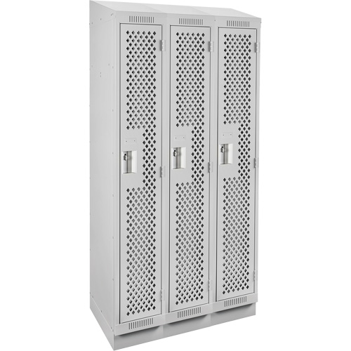 Clean Line Lockers, Bank of 3, 36" x 18" x 82", Steel, Grey, Rivet (Assembled), Perforated Absolute Business Supply