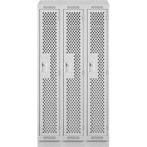 Clean Line Lockers, Bank of 3, 36" x 18" x 82", Steel, Grey, Rivet (Assembled), Perforated Absolute Business Supply