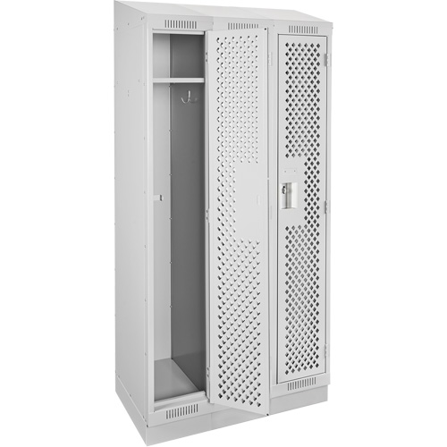 Clean Line Lockers, Bank of 3, 36" x 18" x 82", Steel, Grey, Rivet (Assembled), Perforated Absolute Business Supply