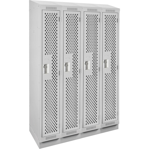 Clean Line Lockers, Bank of 4, 48" x 15" x 82", Steel, Grey, Rivet (Assembled), Perforated Absolute Business Supply
